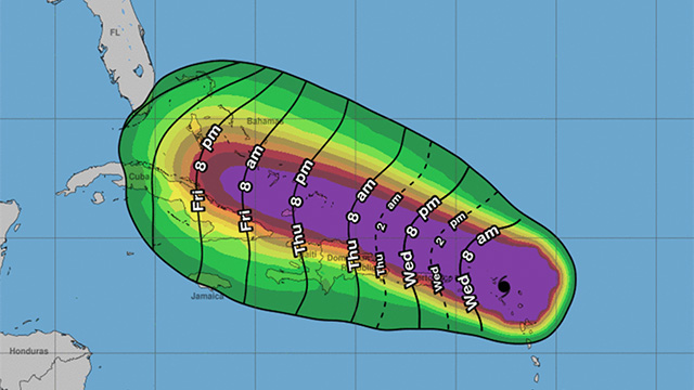 Map of Arrival times of Tropical Storm in color