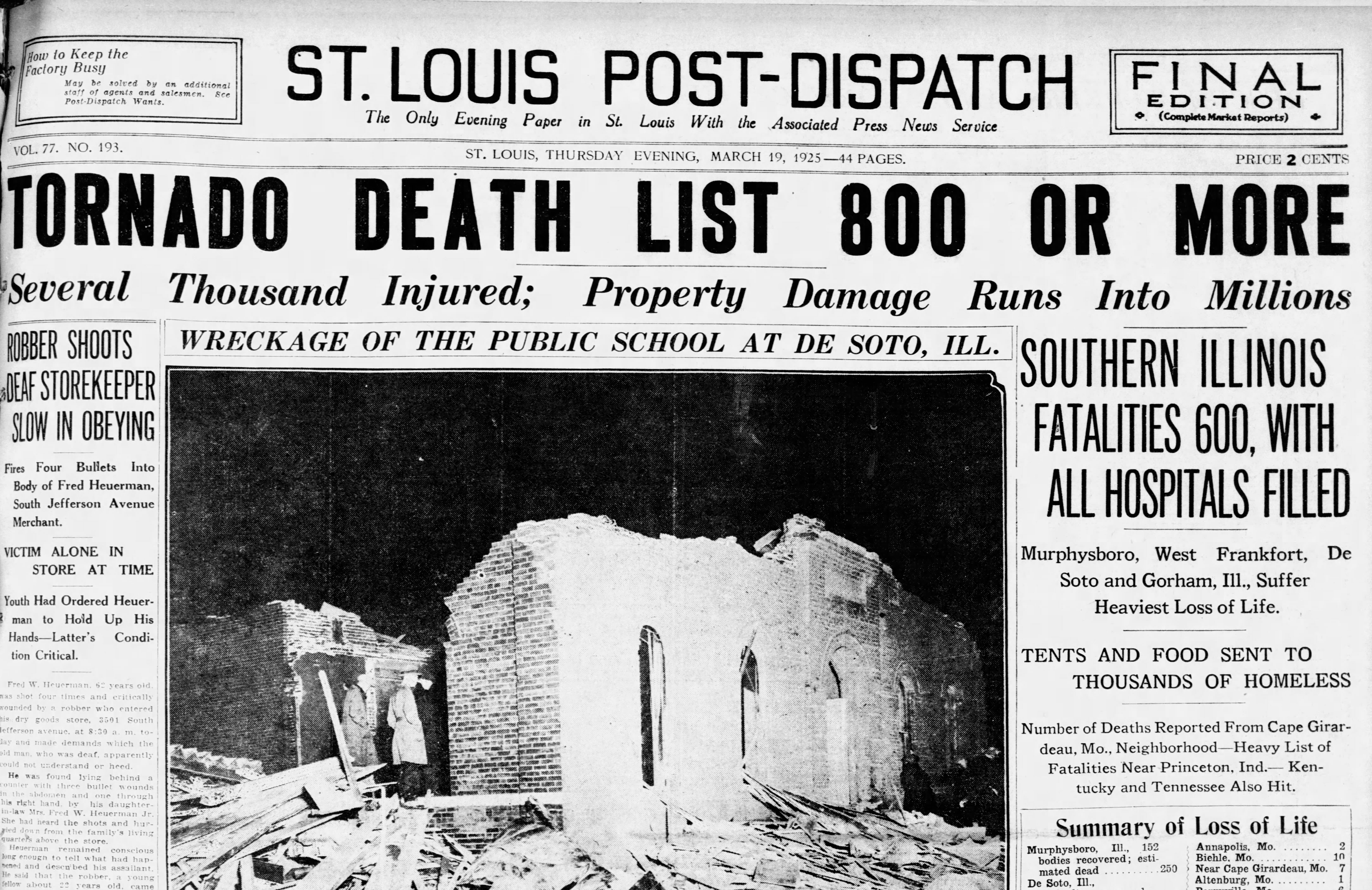 Headline from St. Louis Post Dispatch, March 19, 1925