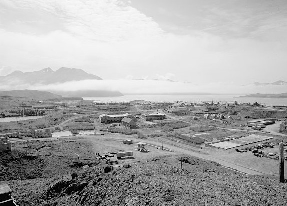 Naval operating base at Dutch Harbor in Unalaska, Alaska. Library of Congress photo.