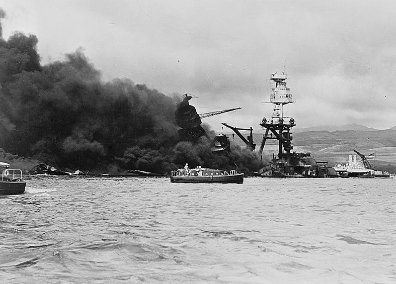 Wreckage of USS Arizona at Pearl Harbor, Dec. 7, 1941. Library of Congress photo. 