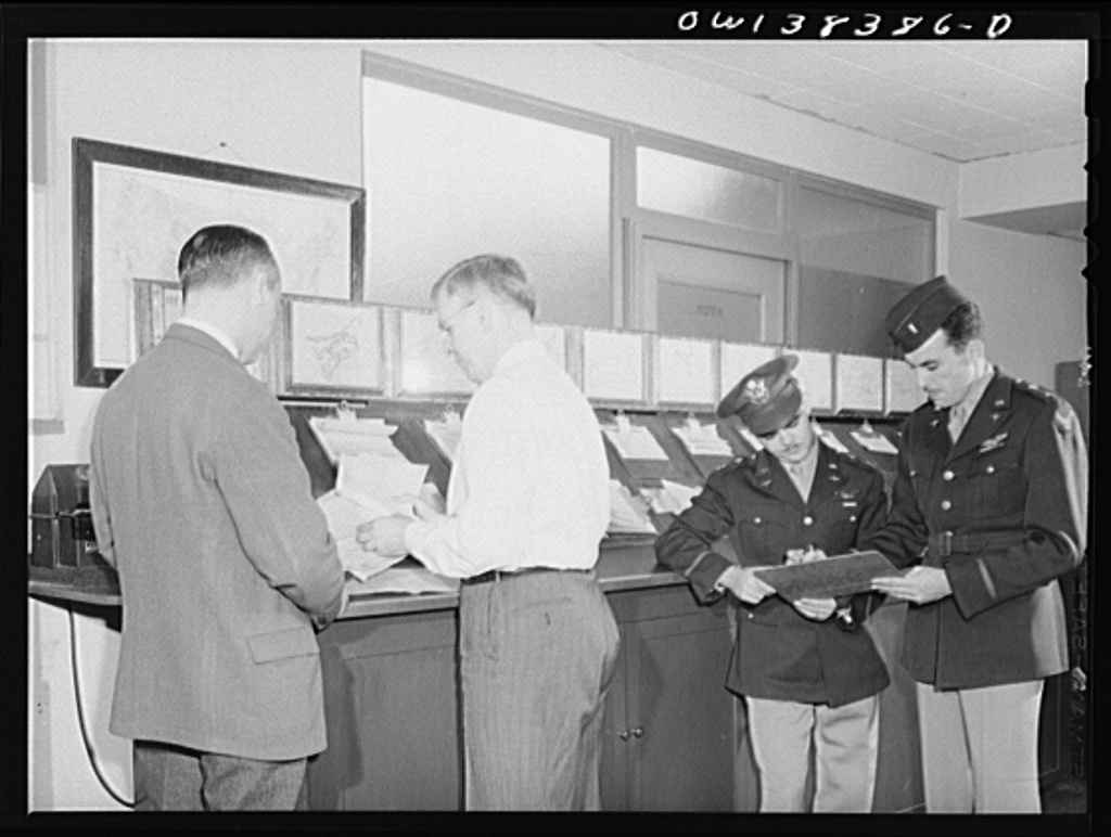 Pilot briefing in Washington, DC in the 1940's