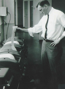 Teletype machines at the Weather Bureau office in Louisville, Ky., in the mid 1960s. 