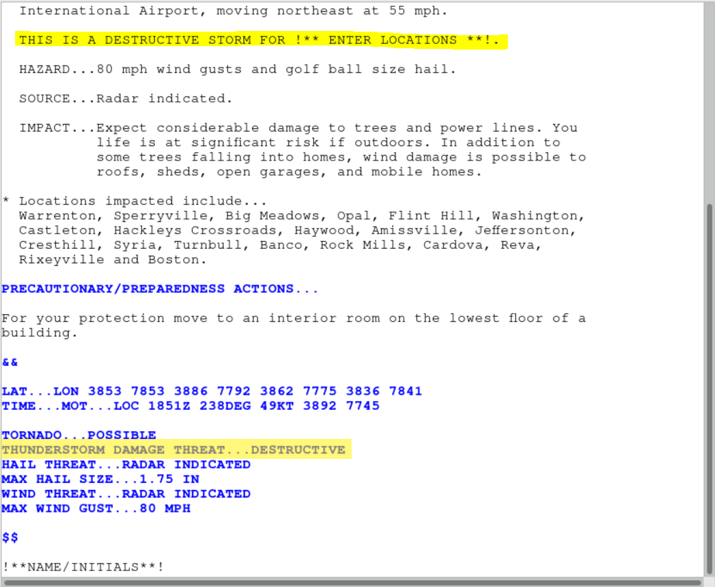 IBW tags for severe thunderstorm warning.