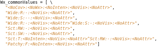 Weather Common Values Example