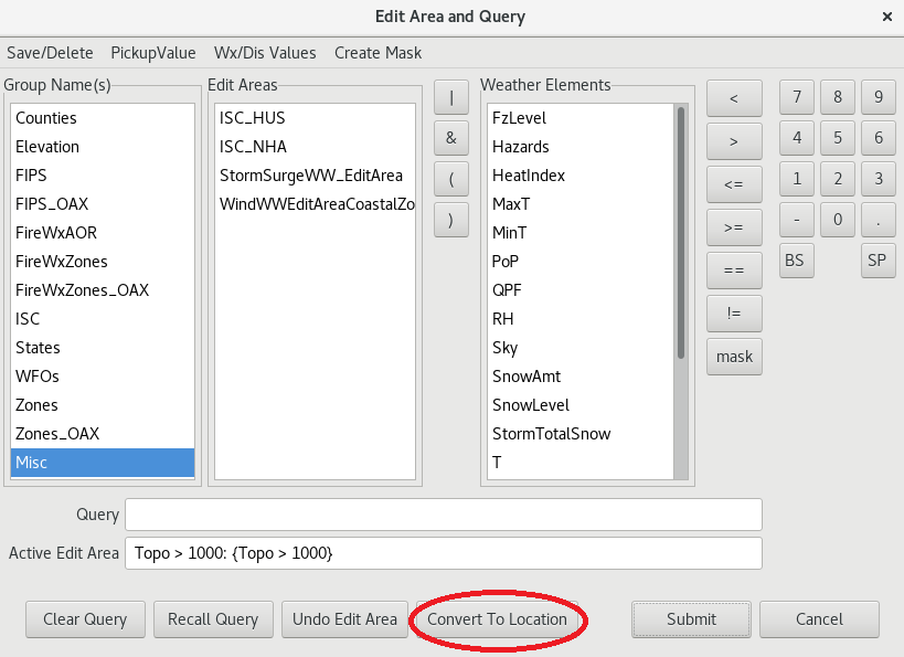 Edit Area and Query Dialog Query Convert To Location Example