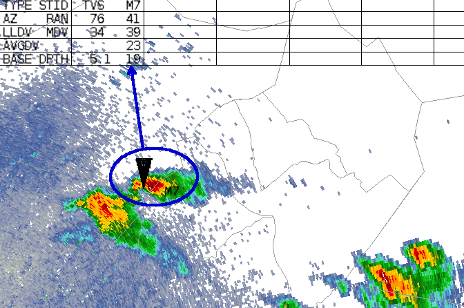 A TVS symbol overlaid on radar data