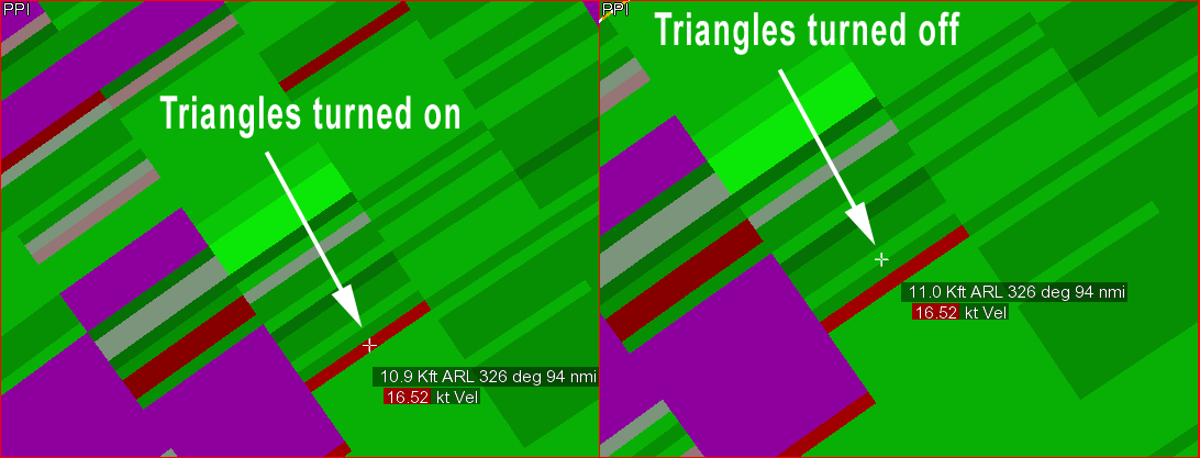 FSI PPI showing data with triangles turned off (left) vs. turned on (right)