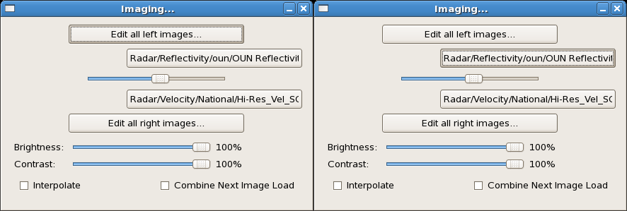 Using <Tab>, for example in the Imaging window shown above, is one way to move from one interface element (such as a button) to the next without using the mouse. In the left image, the top button is selected, but in the right image the <Tab> key was used to switch to the second button. The selected element will have a highlight, and can often be activated using the <Space Bar> or controlled with the arrow keys.