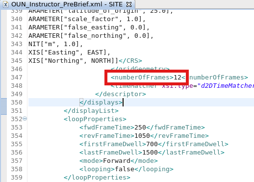 A .xml file launched from the Localization perspective with the Frame Count highlighted with the red box.