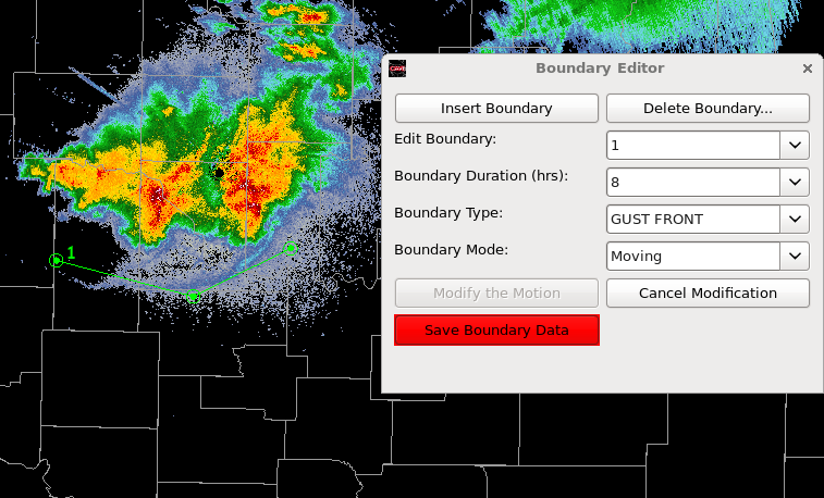 The Boundary Tool used to track a moving gust front.