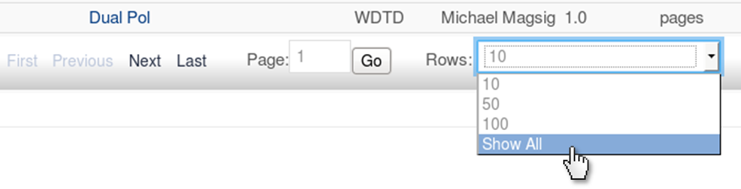 More than the top 10 default search results can be shown on the AIR VLAB page by selecting "Show All" or another value from the "Rows" pull-down menu