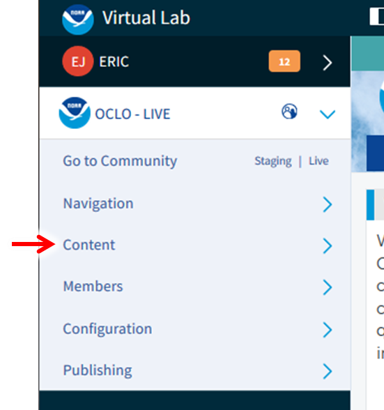 Select "Content" from the "Admin" left-side menu