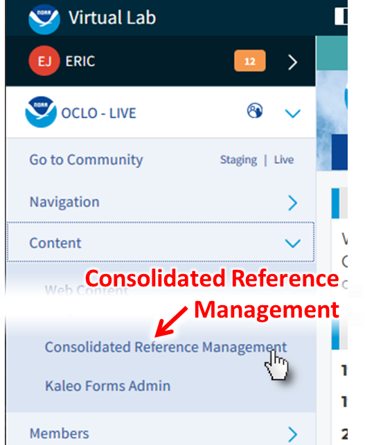 Select "Consolidated Reference Management" (the second-to-last item in the "Contentd" menu) to administer items registered with AIR