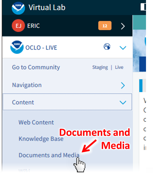 Select "Documents and Media" (the thirds item down in the "Content" menu) to administer uploaded documents