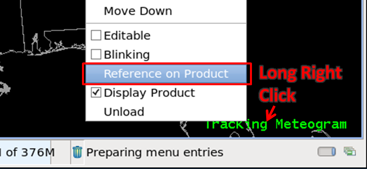 The AWIPS Interactive Reference is launched by selecting the "Reference on Product" option from a resource's legend menu, such as for the Tracking Meteogram tool shown here.