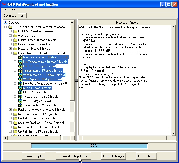 Figure 3: user needs data from
specific weather elements within the Pacific Northwest sector