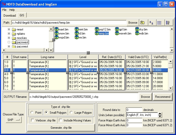 Figure 4: The temp (temperature) file has been expanded
                  and a data set is highlighted in the inventory chart