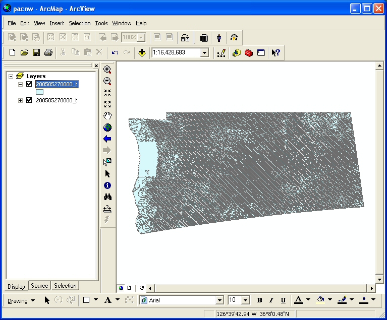 Figure 10: A large polygon shapefile was added to ArcMap and the default symbology is one symbol and one color