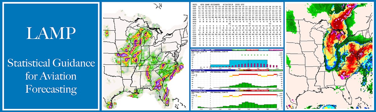 The Localized Aviation MOS Program (LAMP) system provides objective probabilistic and deterministic forecast guidance of sensible weather with a focus on guidance for aviation forecasting.  The LAMP forecasts are available at stations in the United States (US). Gridded LAMP guidance for a number of forecast elements, including convection, lightning, ceiling height, and visibility, is also available on a 2.5-km grid covering the contiguous US.