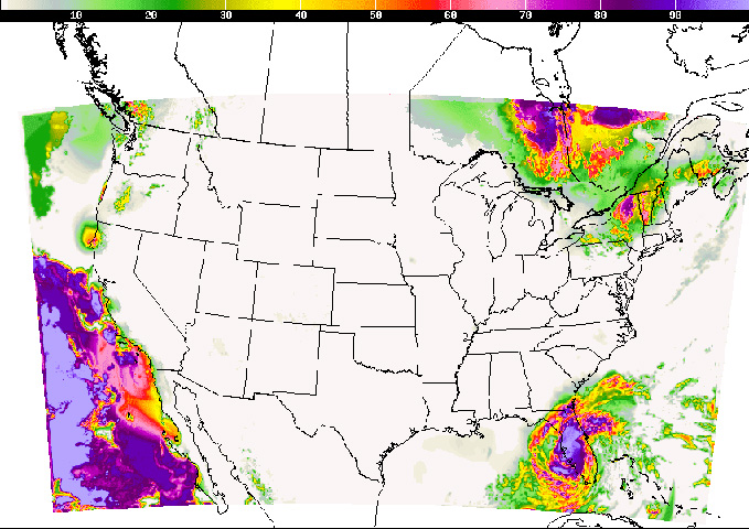 This image shows an example GLMP forecast for the probability of ceiling height <= 3000 ft from the 0000 UTC cycle on October 10, 2024, valid for the 15-minute period 0330-0345 UTC