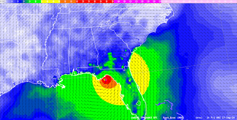 NBMv4.3: Note that the intrusion of stronger inland wind speeds in southeast Georgia, southern South Carolina, southern Alabama and Mississippi, and the western portions of the Florida Panhandle has been muted and conforms more to reality.