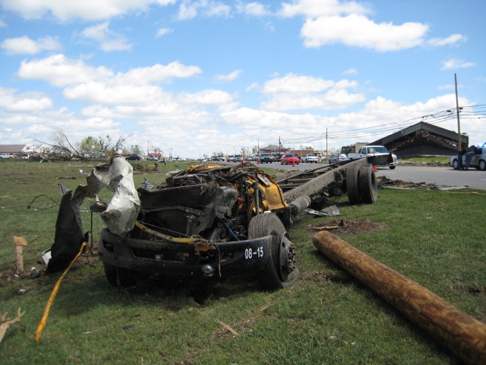 The remains of a school bus in Rainsville, Alabama after the 2011 tornado outbreak.