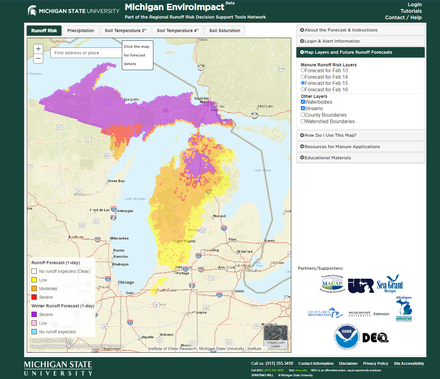 Michigan Runoff Risk tool hosted by Michigan State University and Michigan Sea Grant