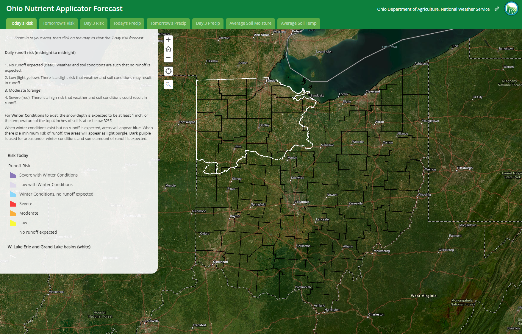 Ohio Runoff Risk tool hosted by Ohio Department of Agriculture