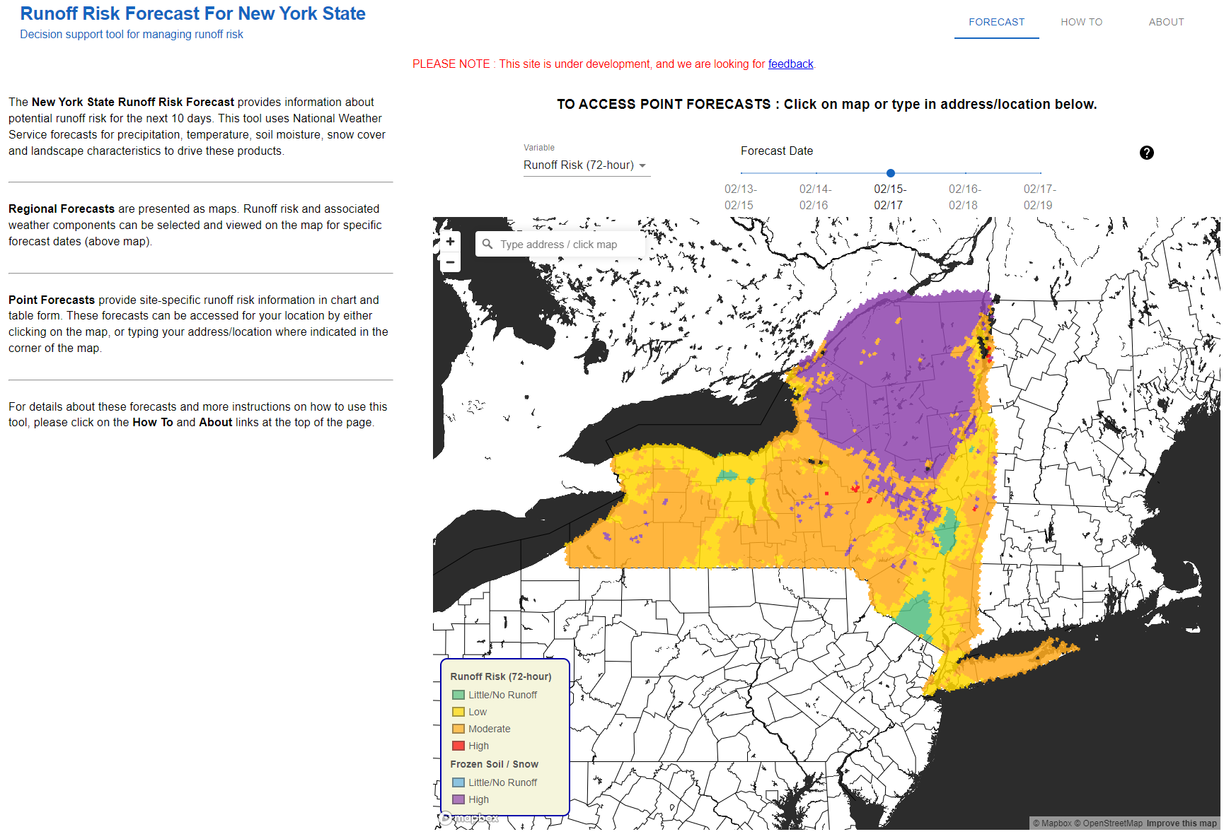 New York Runoff Risk tool hosted by Cornell University